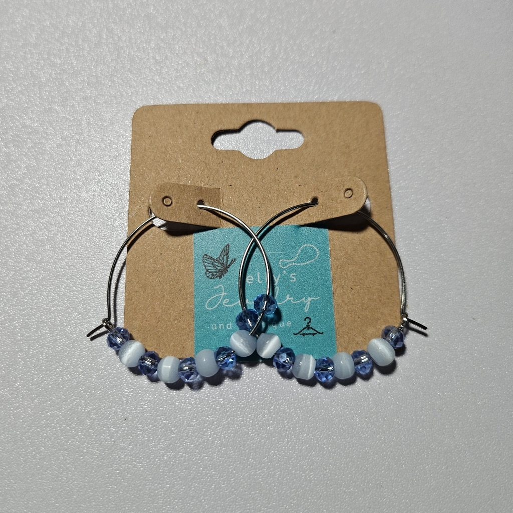Jelly's Jewelry And Boutique Handcrafted Blue(S) Beaded Small Hoop Earring